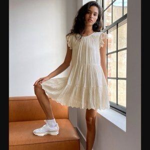 Aritzia Wilfred Sidonie White Flutter Sleeve Mini Dress Large
